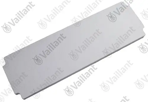 Weißes Dämmstück von Vaillant mit gerader Kante, ohne erkennbare Maße oder spezifische Produktbezeichnung, auf neutralem Hintergrund.